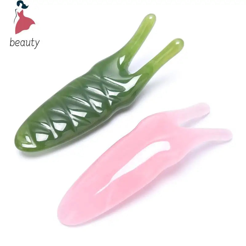 Korean Ritual: Gua Sha Scraping. Natural Rose Quartz Jade Massage Plate - Y-shaped or Fork.