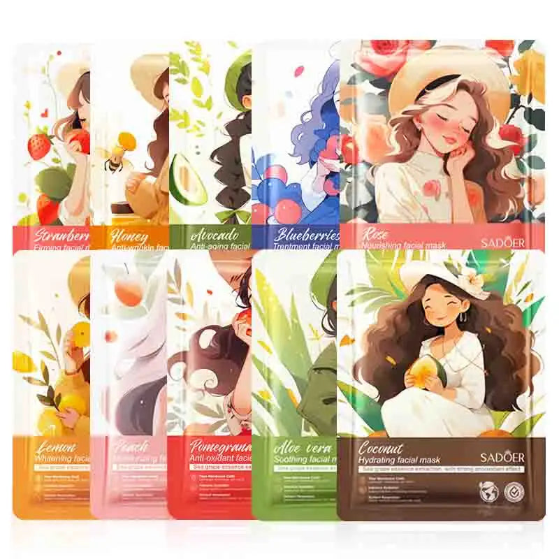 Korean Facial Masks Fruits - 10pcs