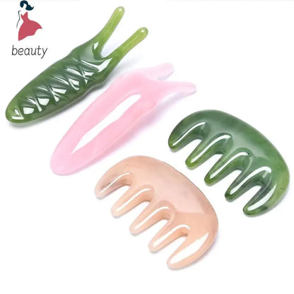 Korean Ritual: Gua Sha Scraping. Natural Rose Quartz Jade Massage Plate - Y-shaped or Fork.