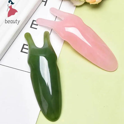 Korean Ritual: Gua Sha Scraping. Natural Rose Quartz Jade Massage Plate - Y-shaped or Fork.