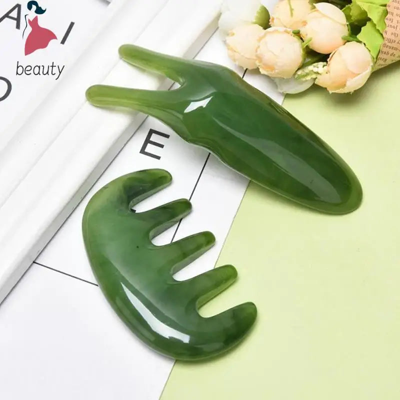 Korean Ritual: Gua Sha Scraping. Natural Rose Quartz Jade Massage Plate - Y-shaped or Fork.