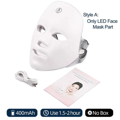 7 Colors Led Facial Mask With Neck - Red Light Therapy Mask