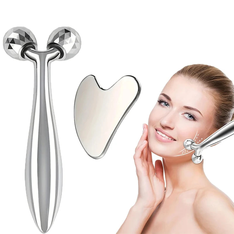 Colletion: 6-piece facial cleansing tool set, including a stainless steel scraping board, ice roller, cloth bag, e much more.